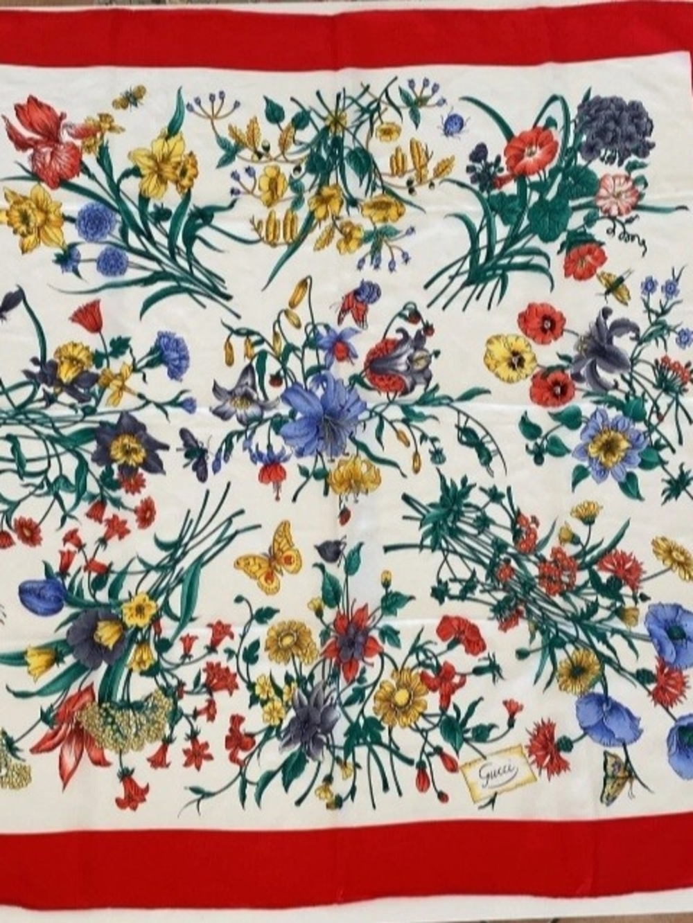 Gucci Floral Silk Scarf with Red Border